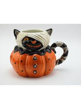 Johanna Parker Mummy Cat Pumpkin Mug Halloween Carnival Cottage
